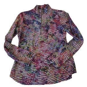 SNO SKINS Womens Long Sleeve Quarter Zip Athletic Pullover Top Multicolor Medium